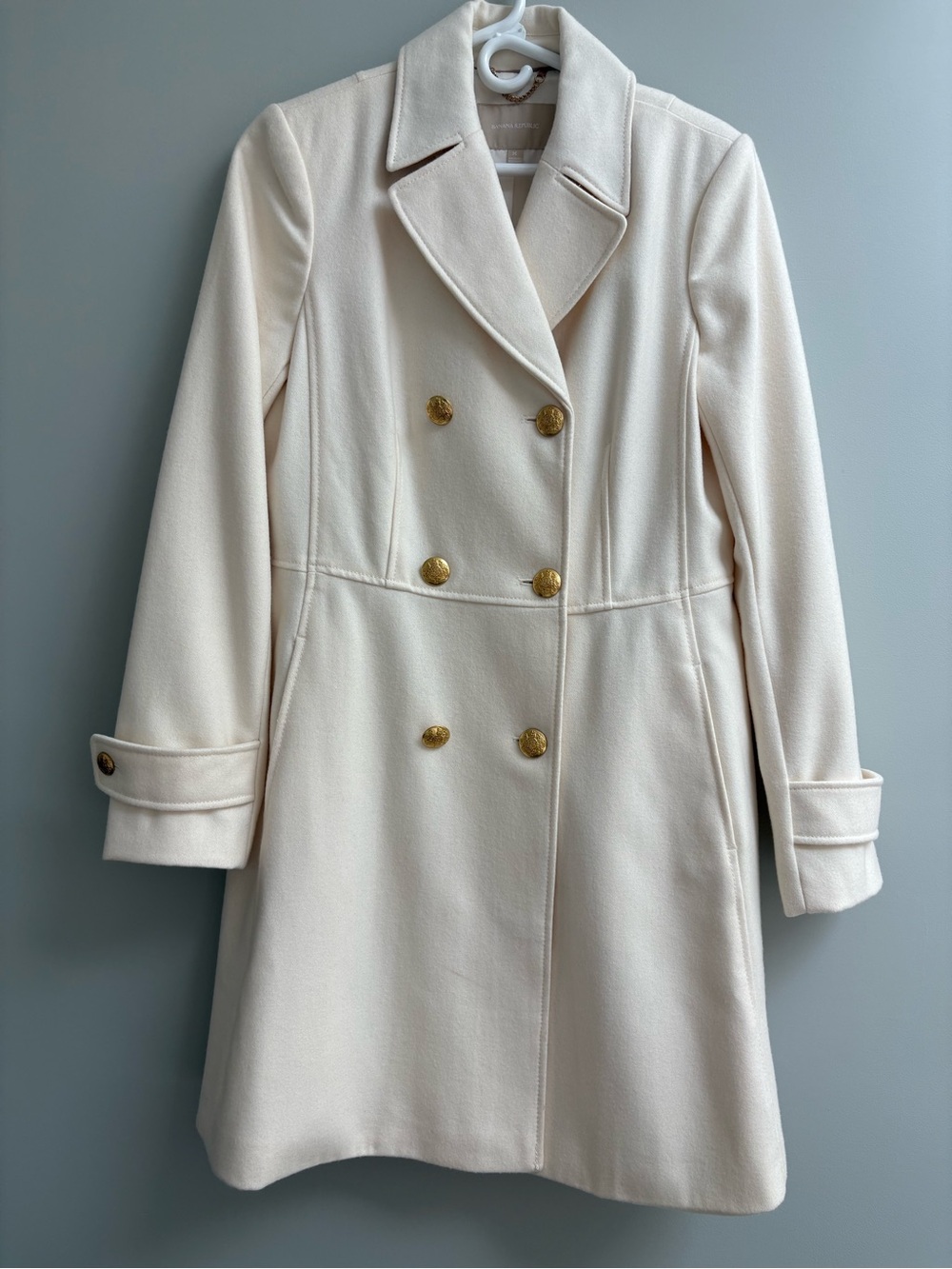 Banana Republic Cream Double-Breasted Pea Coat with Gold Buttons